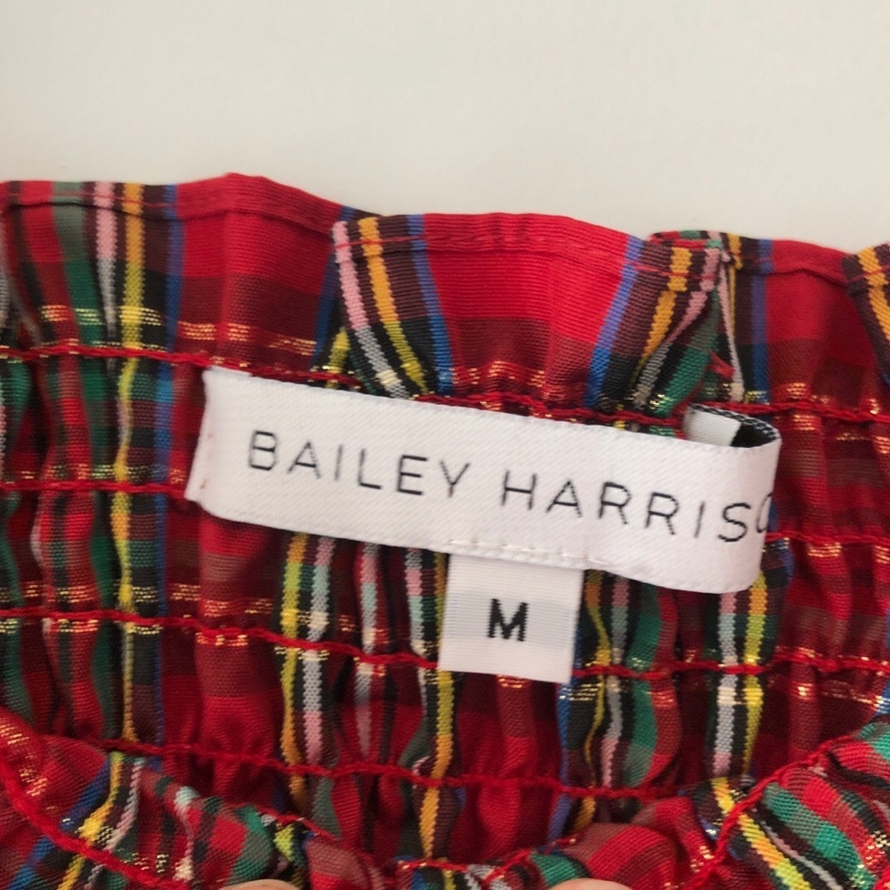 Bailey Harrison Red Plaid MIDI Puffer Sleeve Holiday Dress Size Medium - Picture 3 of 7